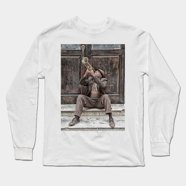 Trumpeter in the old town of Havana in Cuba Long Sleeve T-Shirt by Offiinhoki